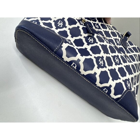 Dooney & Bourke DB Navy Blue White Shoulder Handbag Bag Tote Purse Zip Pockets - Picture 16 of 16